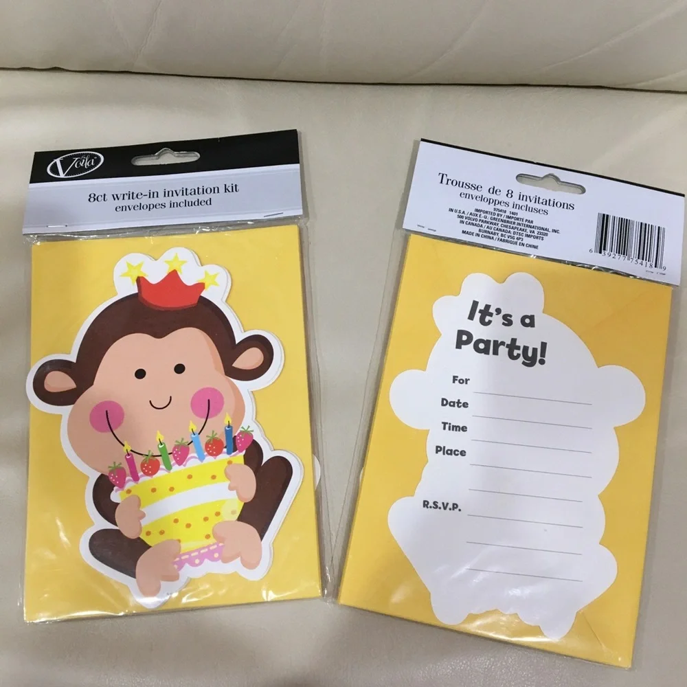 Monkey Birthday Party Invitations Set of 2